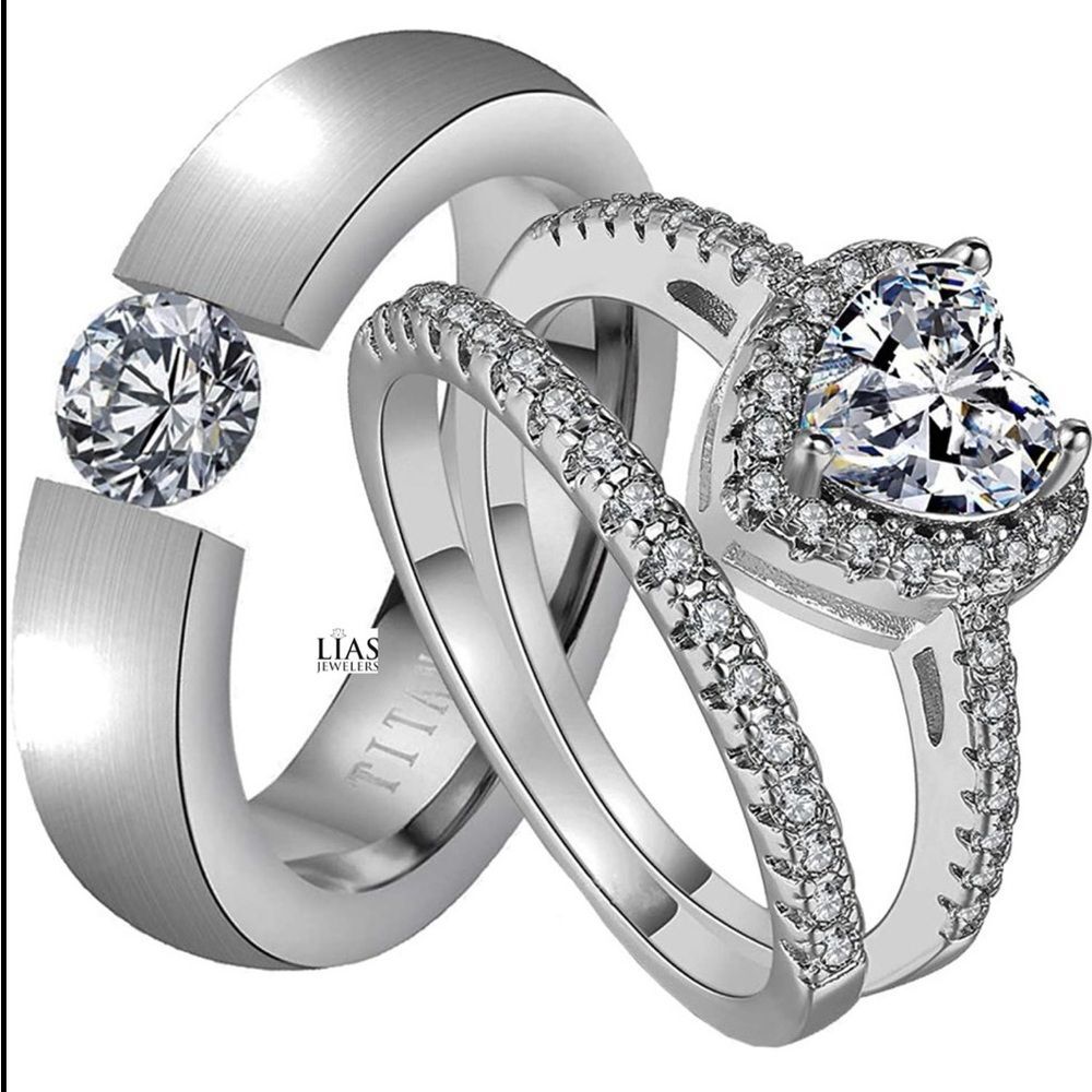 New 18k white gold wedding ring set and men’s wedding band ( his and hers )
